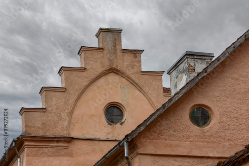Close-up of different Gothic castle and church architecture elements and details