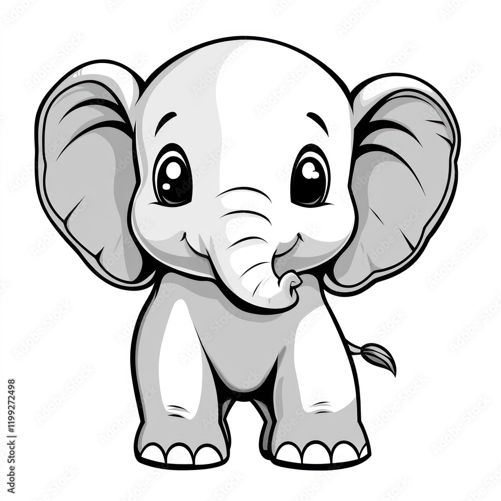 Naklejka premium Gray elephant cartoon with white background, good for kids book illustration or animation