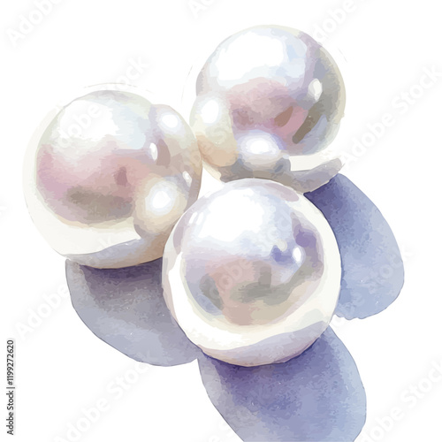 A watercolor vector painting of Akoya pearls captures their radiant luster, isolated on a white background.

