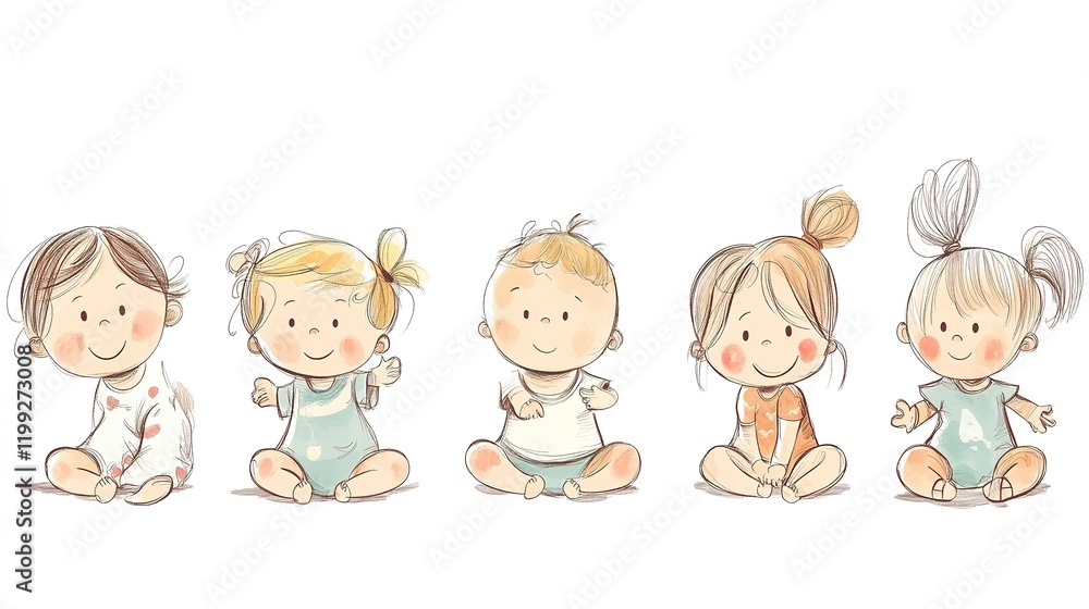 Hand Drawn Funny cute Cartoon Children Isolated white background Hand Drawn Funny cute Cartoon Children Isolated white background