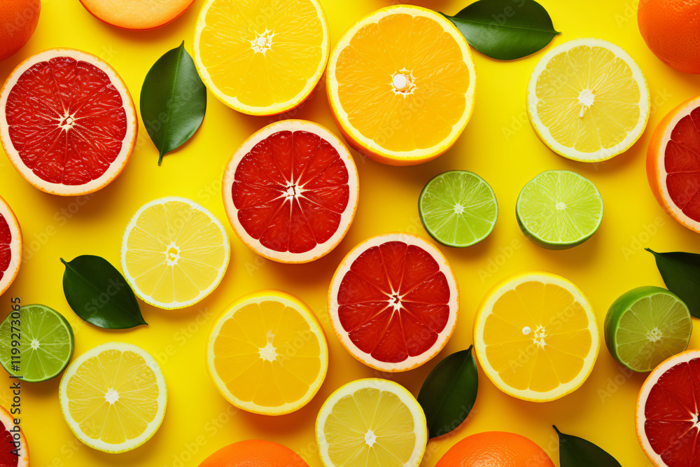 Citrus Fruits Background flat lay on yellow Background Citrus Fruits Background flat lay on yellow Background