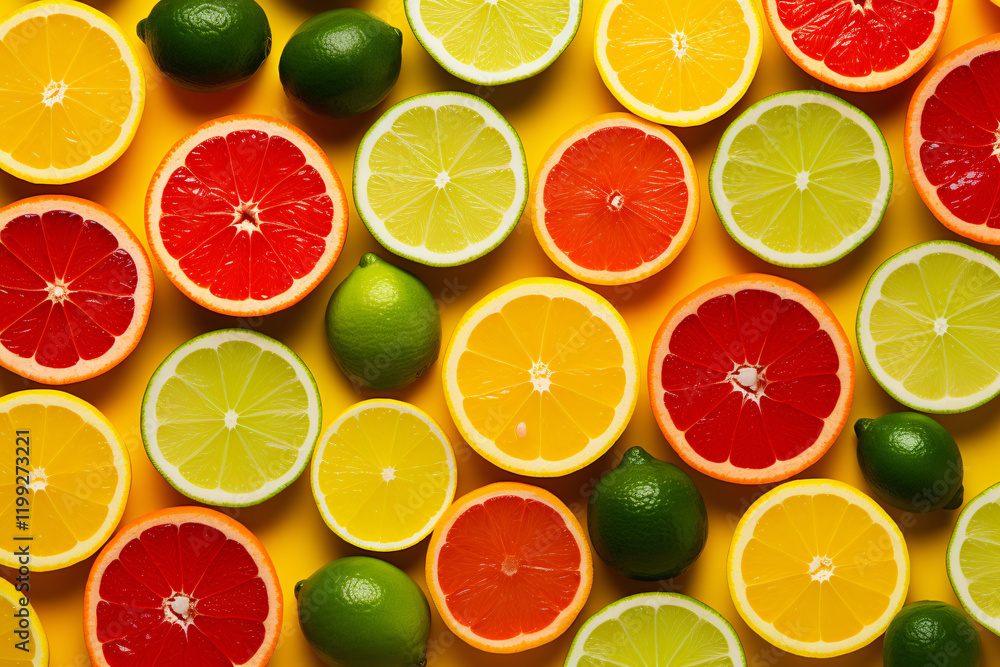 Citrus Fruits Background flat lay on yellow Background Citrus Fruits Background flat lay on yellow Background