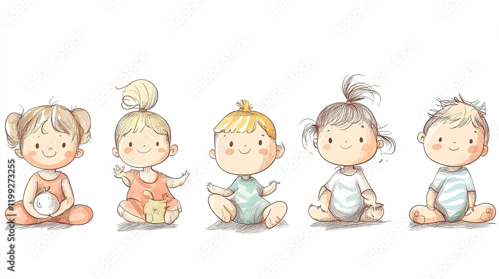 Funny cute Cartoon Children Hand Drawn Separate white background Funny cute Cartoon Children Hand Drawn Separate white background