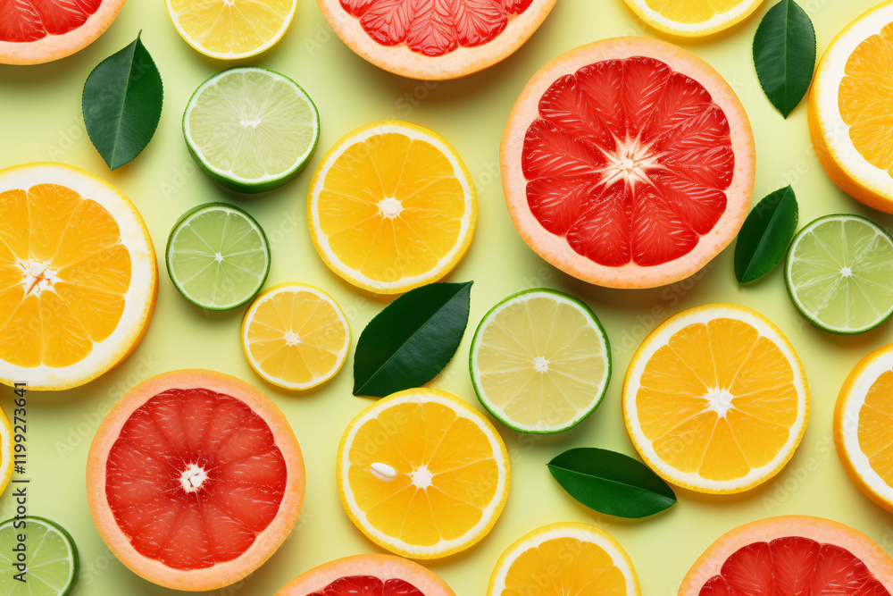 Citrus Fruits Background flat lay on Green Background Citrus Fruits Background flat lay on Green Background