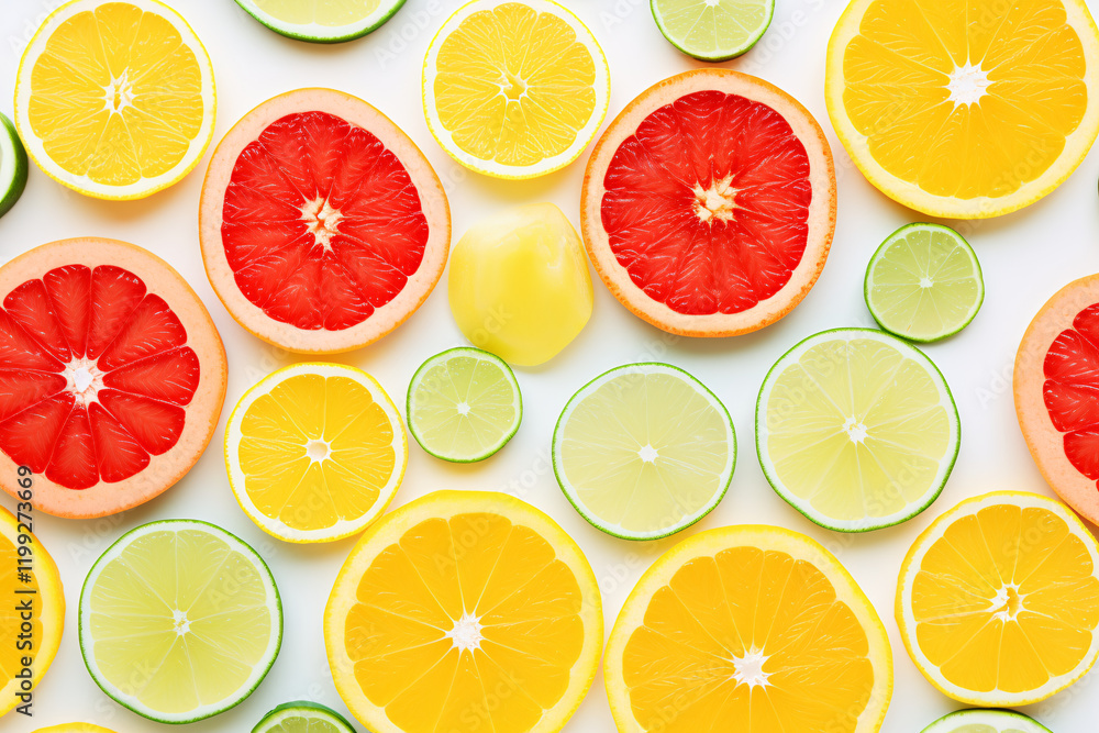 Citrus Fruits Background flat lay on White Background Citrus Fruits Background flat lay on White Background