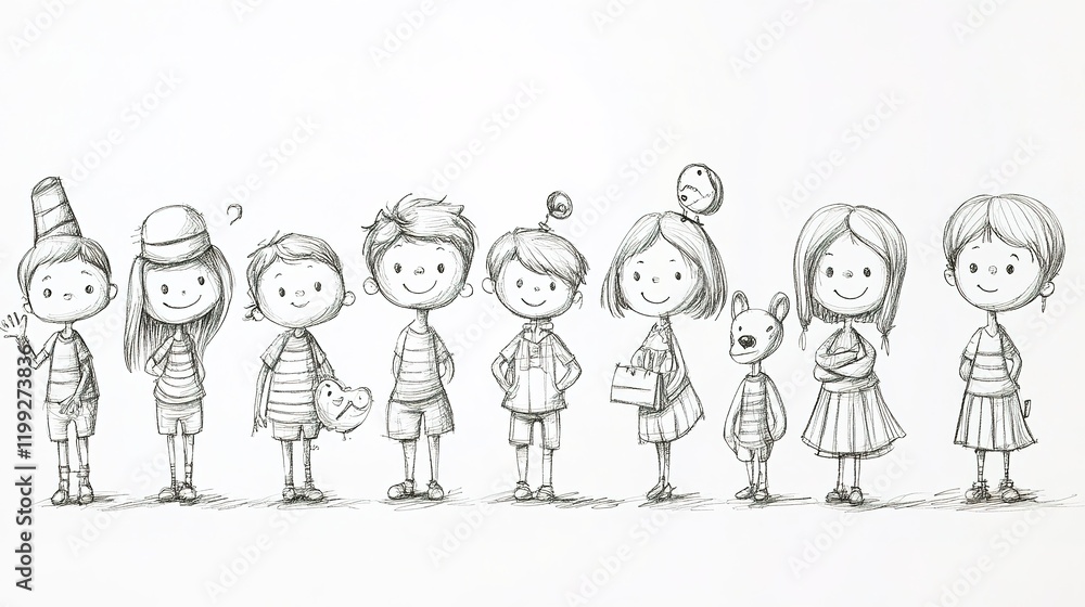 Coloring book Hand Drawn Funny cute Cartoon Children Separate white background Coloring book Hand Drawn Funny cute Cartoon Children Separate white background