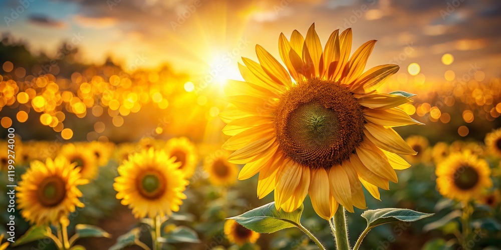 Obraz premium Sunflower Field Photography - AI Generated Image, Summer, Nature