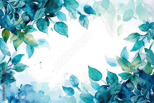 A beautiful watercolor illustration of green leaves framing a light background, perfect for nature-themed designs. photo