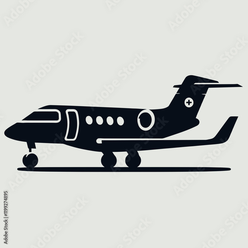Private Jet silhouette  in black on a white background