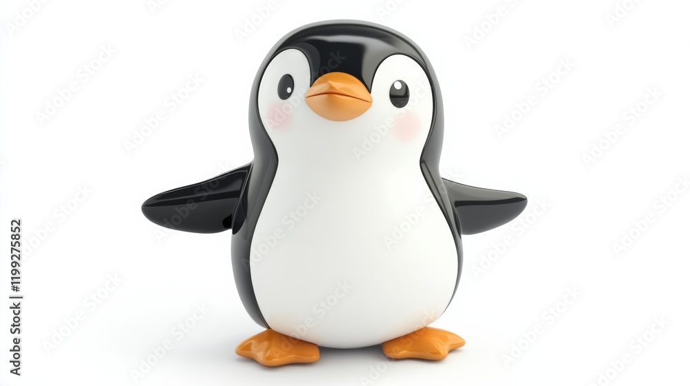 Fototapeta premium A charming penguin waddling with a bright belly, isolated on a pristine white background,
