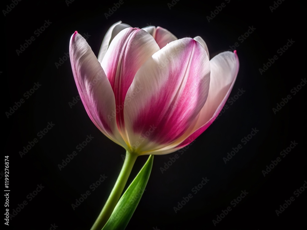 Surreal Pink Tulip Close-up, White, Isolated on Black Background, Clipping Path Surreal Pink Tulip Close-up, White, Isolated on Black Background, Clipping Path