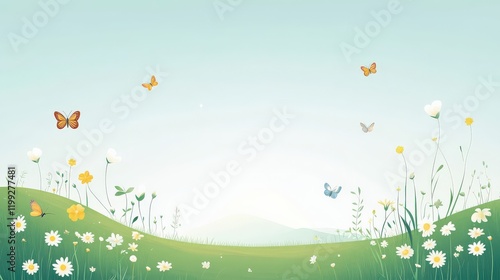 Serene Butterfly Garden with Delicate Flowers Under a Clear Sky Ideal for Nature-Inspired Designs