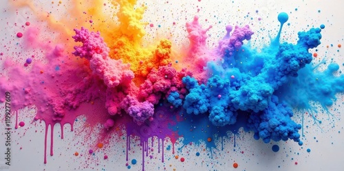 Vibrant Hues Exploding in a Symphony of Color An Abstract Masterpiece of Paint Splatter and Drips Featuring a Kaleidoscope of Pink, Purple, Orange, and Blue