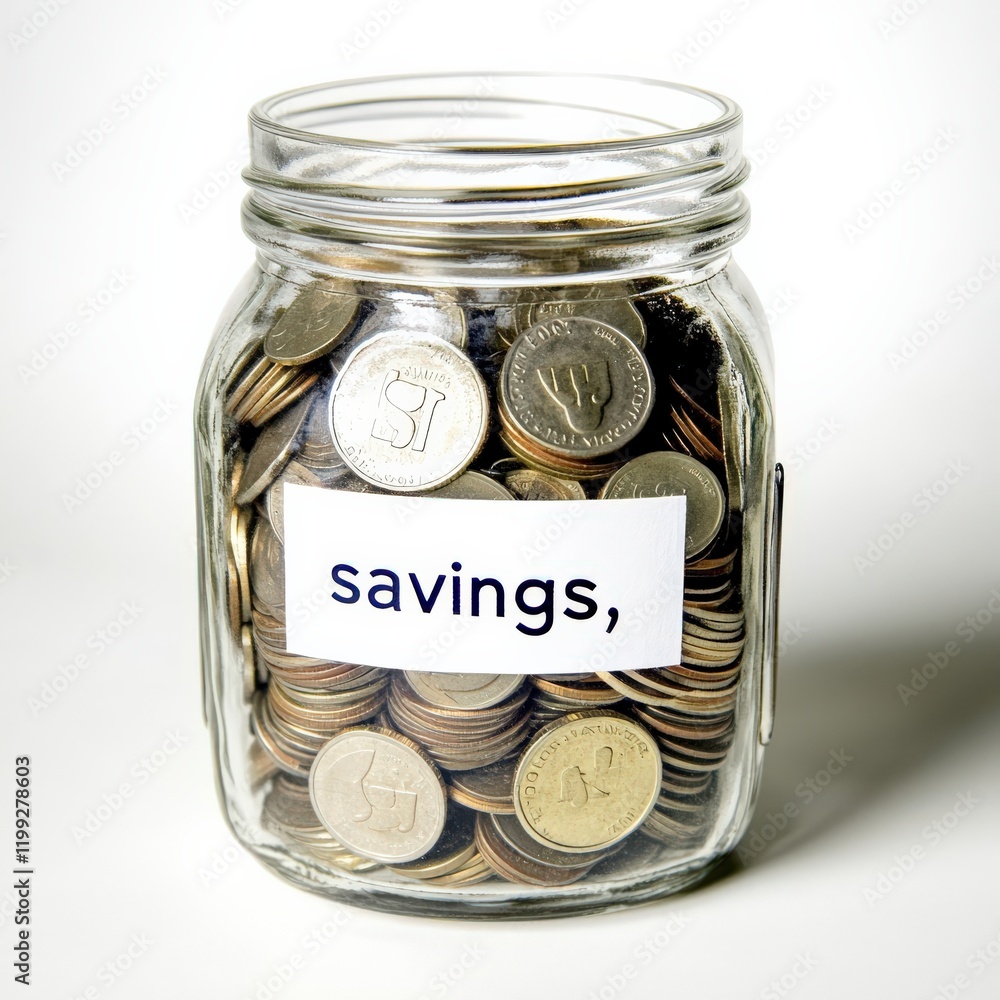 financial benefits income solutions concept. Glass jar filled with coins labeled financial benefits income solutions concept. Glass jar filled with coins labeled