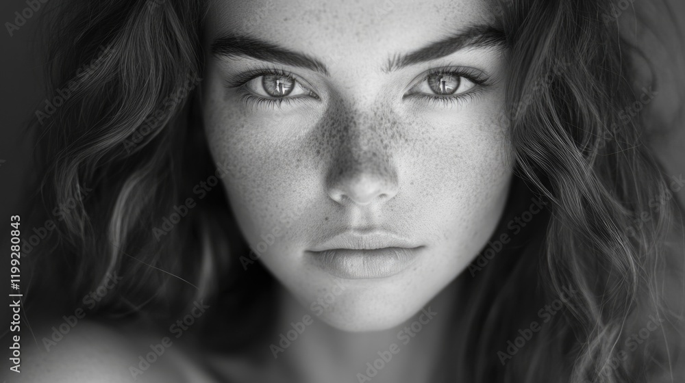 The portrait of a young woman with striking eyes, showcasing her natural beauty and close facial features. The portrait of a young woman with striking eyes, showcasing her natural beauty and close facial features.