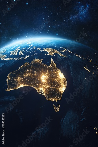 Brightly lit Australian cities seen from space.