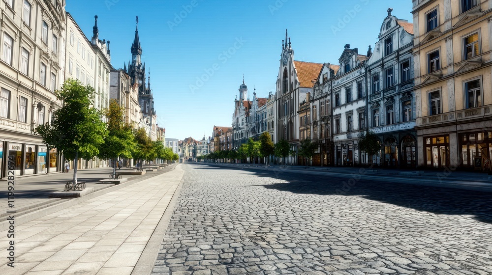 Fototapeta premium Empty Cobblestone Street in Europe