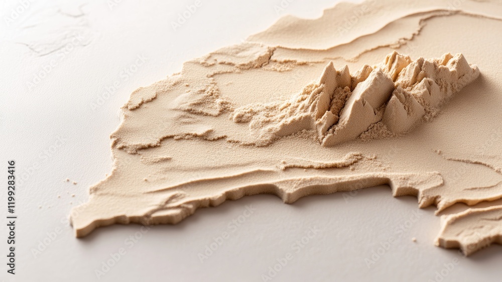 Topographic map made of fine sand portraying mountainous terrain Topographic map made of fine sand portraying mountainous terrain