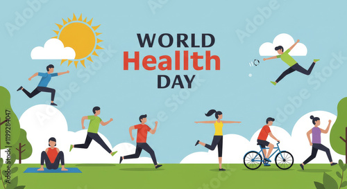 Diverse group engaging in outdoor activities for world health day celebration