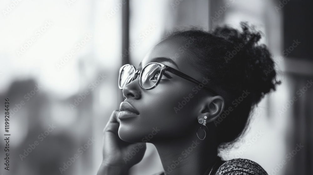 Obraz premium Thoughtful young woman contemplating life in a café during a quiet afternoon