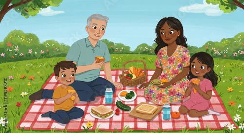 Wallpaper Mural Family picnic in sunny park with diverse family enjoying lunch outdoors Torontodigital.ca