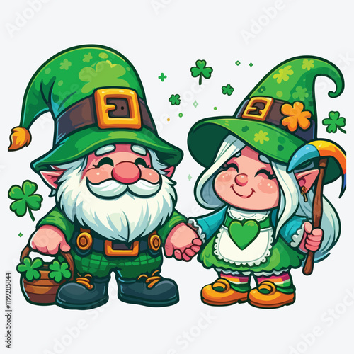 St. Patrick’s Day Gnome Couple Vector Illustration stock illustration