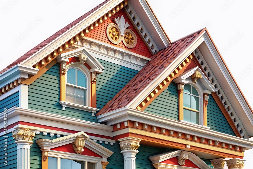 Obraz premium Traditional House Facade Details, Architectural Elements, Photorealistic, High Resolution