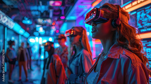 Diverse Team Engaging in Virtual Reality Icebreaker in a High-Tech Futuristic Office