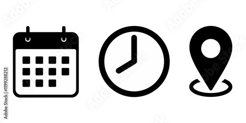 Calendar, time, and place icons 