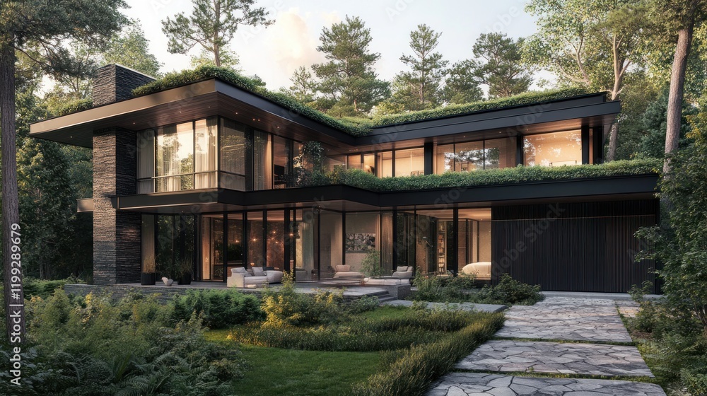 Modern Architectural Masterpiece: Luxurious Green Roof Home in Wooded Setting Modern Architectural Masterpiece: Luxurious Green Roof Home in Wooded Setting