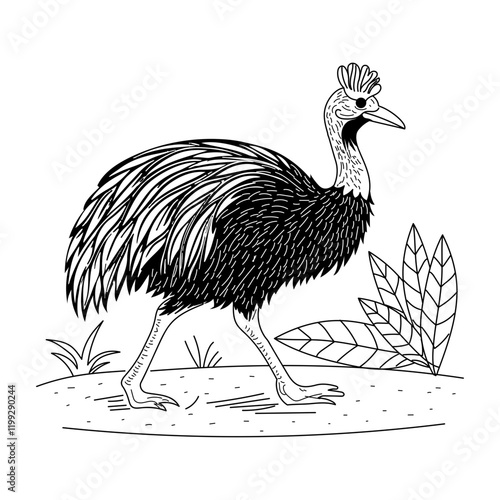 Cassowary bird vintage style illustration
