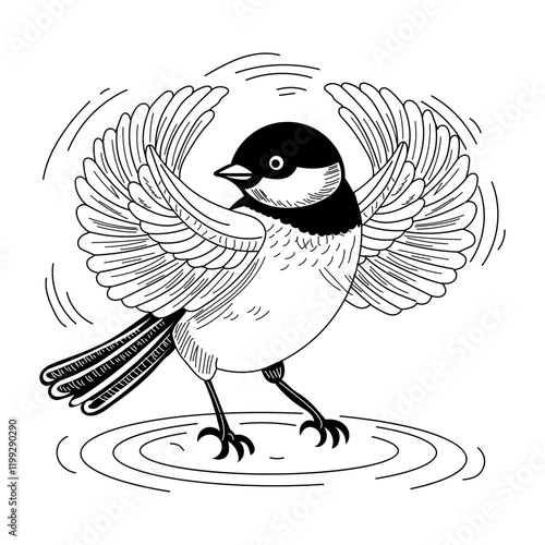 Vintage style illustration of chickadee dance