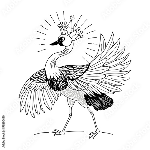 A vintage illustration of crowned crane