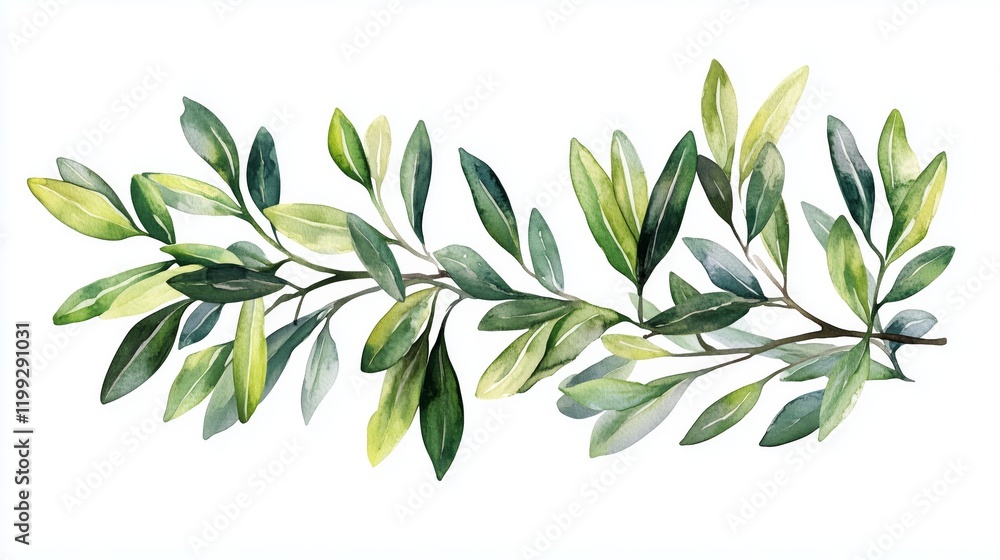 Watercolor olive leaves frame, white background Watercolor olive leaves frame, white background