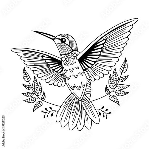 Hummingbird wings vintage style illustration