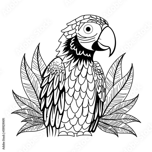 A vintage illustration of macaw head