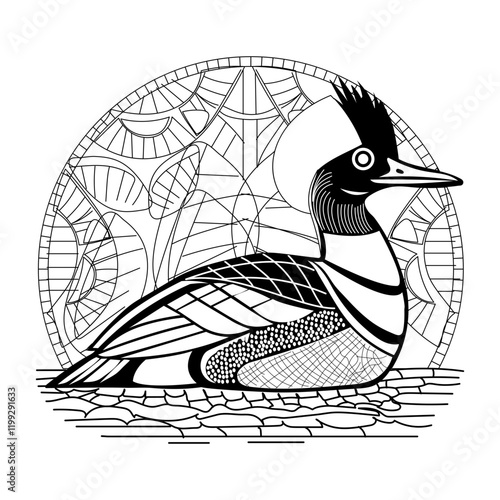 Merganser bird illustration in vintage style