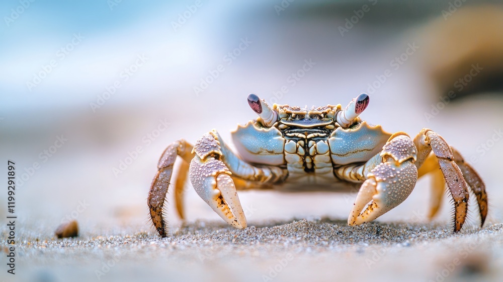 A Close-Up of a Ghost Crab on a Sandy Beach A Close-Up of a Ghost Crab on a Sandy Beach