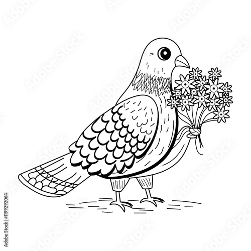 A vintage style illustration of a pigeon