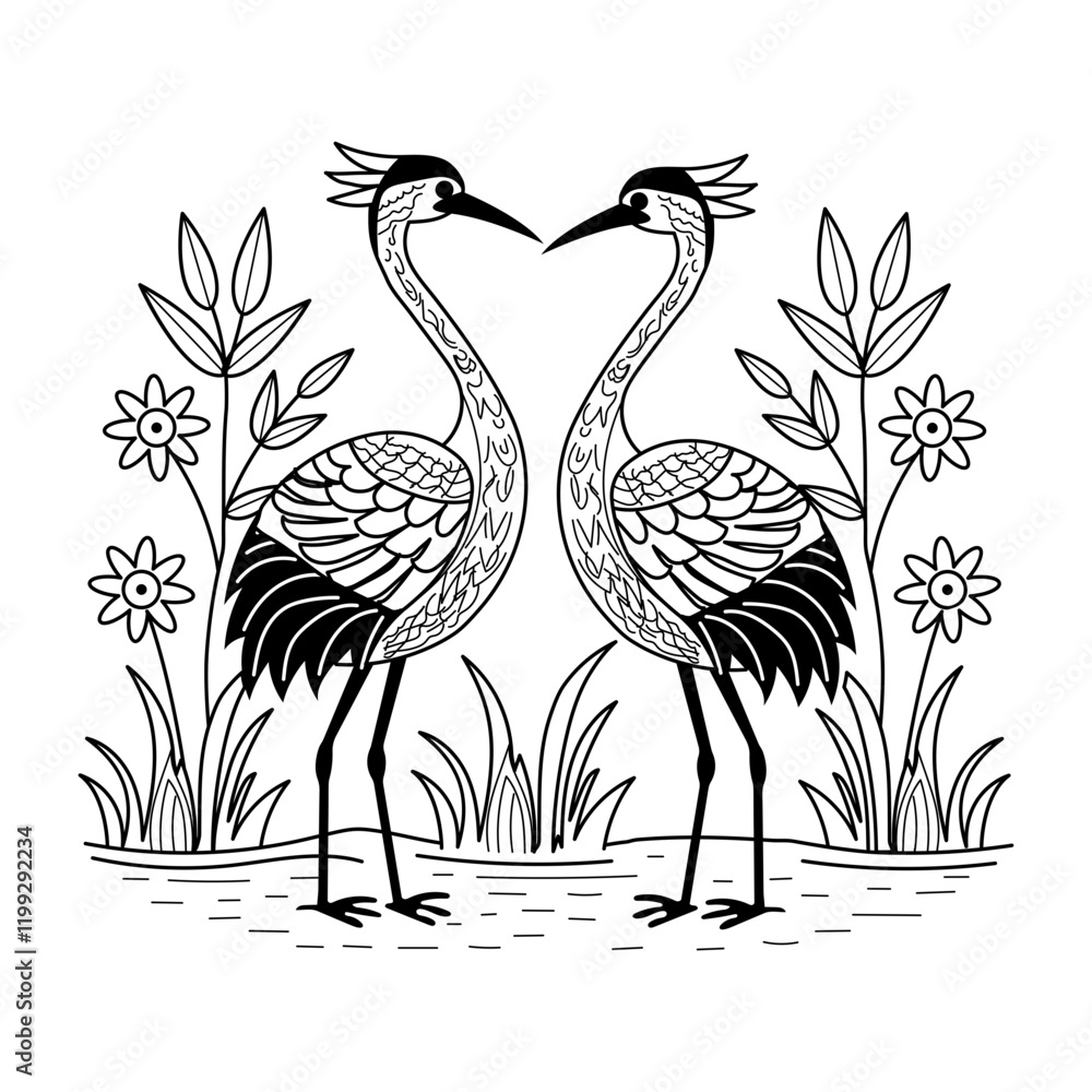 Naklejka premium A vintage illustration of sandhill cranes