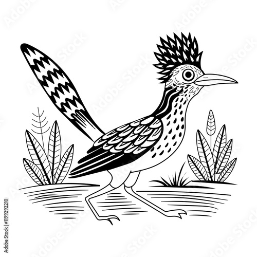 Roadrunner bird, vintage vector illustration