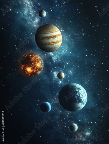Giant parade of planets in space