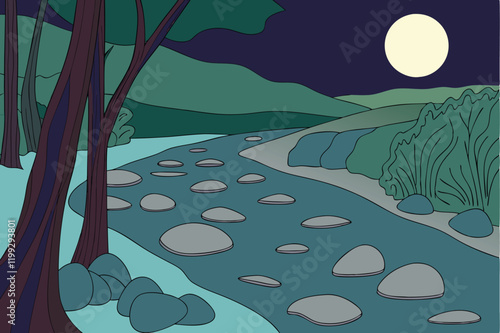 Wonderful night landscape vector illustration