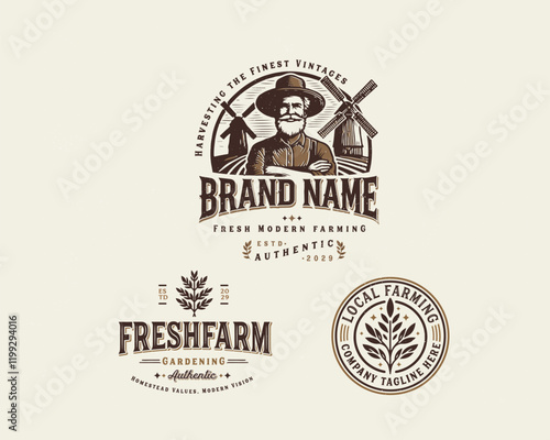 Vintage classic fresh farm gardening logo design for agriculture business company