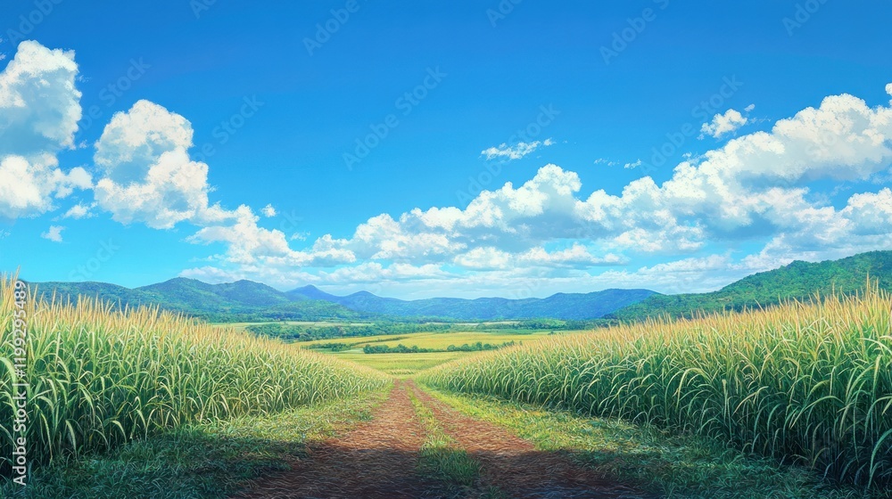 Naklejka premium Serene Sugarcane Field Under a Summer Sky