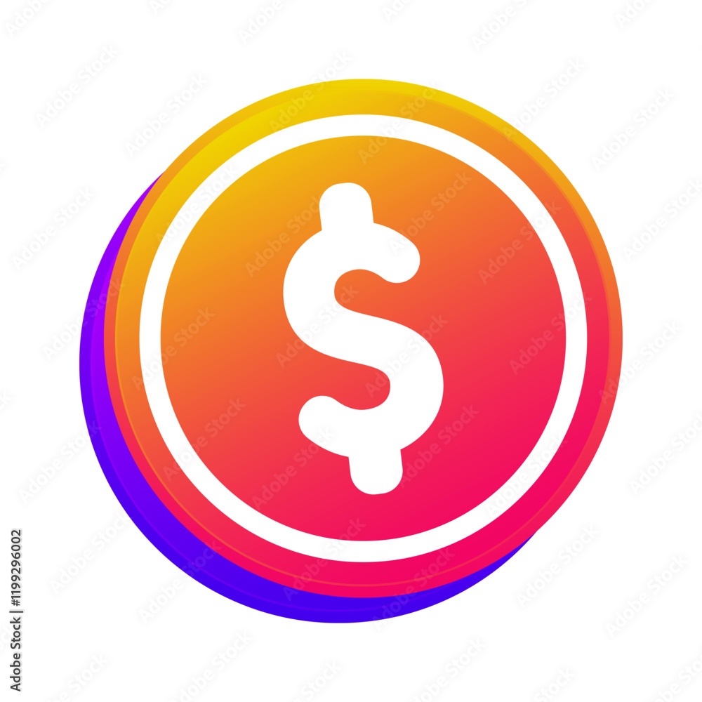 Dollar coin symbol, gradient color icon isolated Dollar coin symbol, gradient color icon isolated