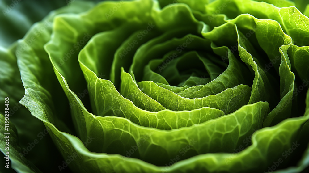 Obraz premium close up of fresh green lettuce, macro shot, background and texture