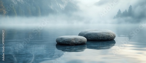 [Tranquility mindfulness undisturbed composure] Serene Reflections by Misty Waters Natural Balance in Harmony photo