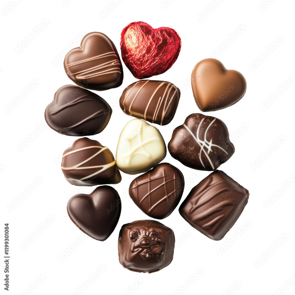 Fototapeta premium Assorted heart-shaped chocolates arranged