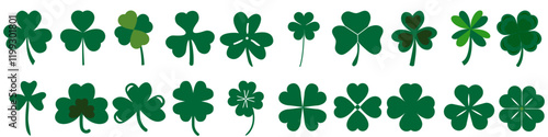 Shamrock icon vector set. Clover illustration sign collection. St Patricks Day symbol or logo.